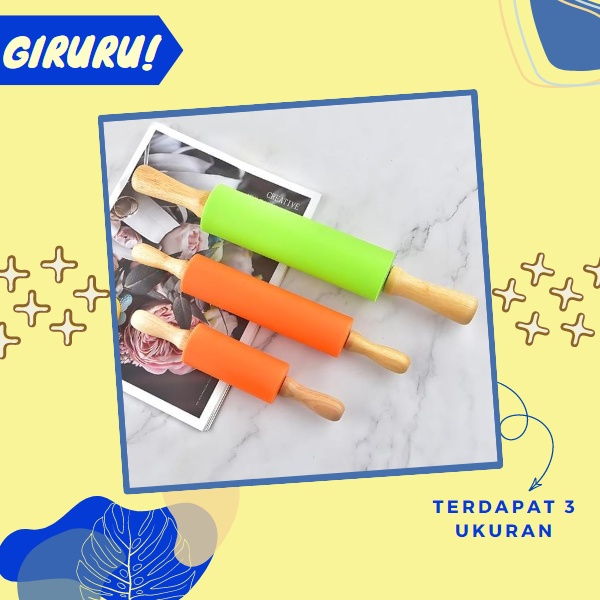 Rolling Pin Silikon Penggiling Adonan / Pegangan Kayu Anti Lengket / Penggiling Silikon Tahan Panas / Penghalus Adonan Kue / ROL KUE / ROLLING PIN / PENGGILING ADONAN / GILINGAN ADONAN KAYU / peralatan kue Baking Accessories penggilas adonan NON STICKY