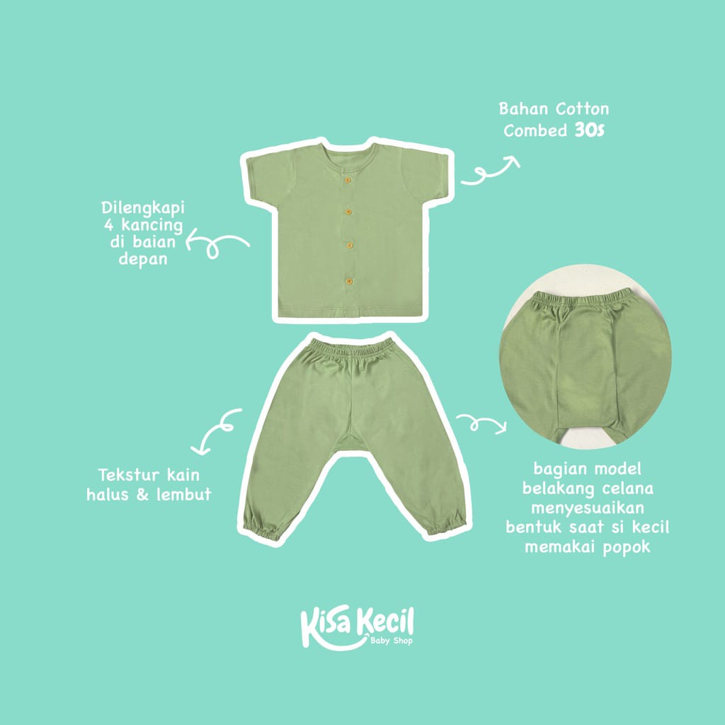 Booyah Baby &amp; Kids Piyama Anak - Button Set (0-3 Tahun) Newborn Baju Pendek Celana Panjang Anak Rocco Set Earth Tone Series