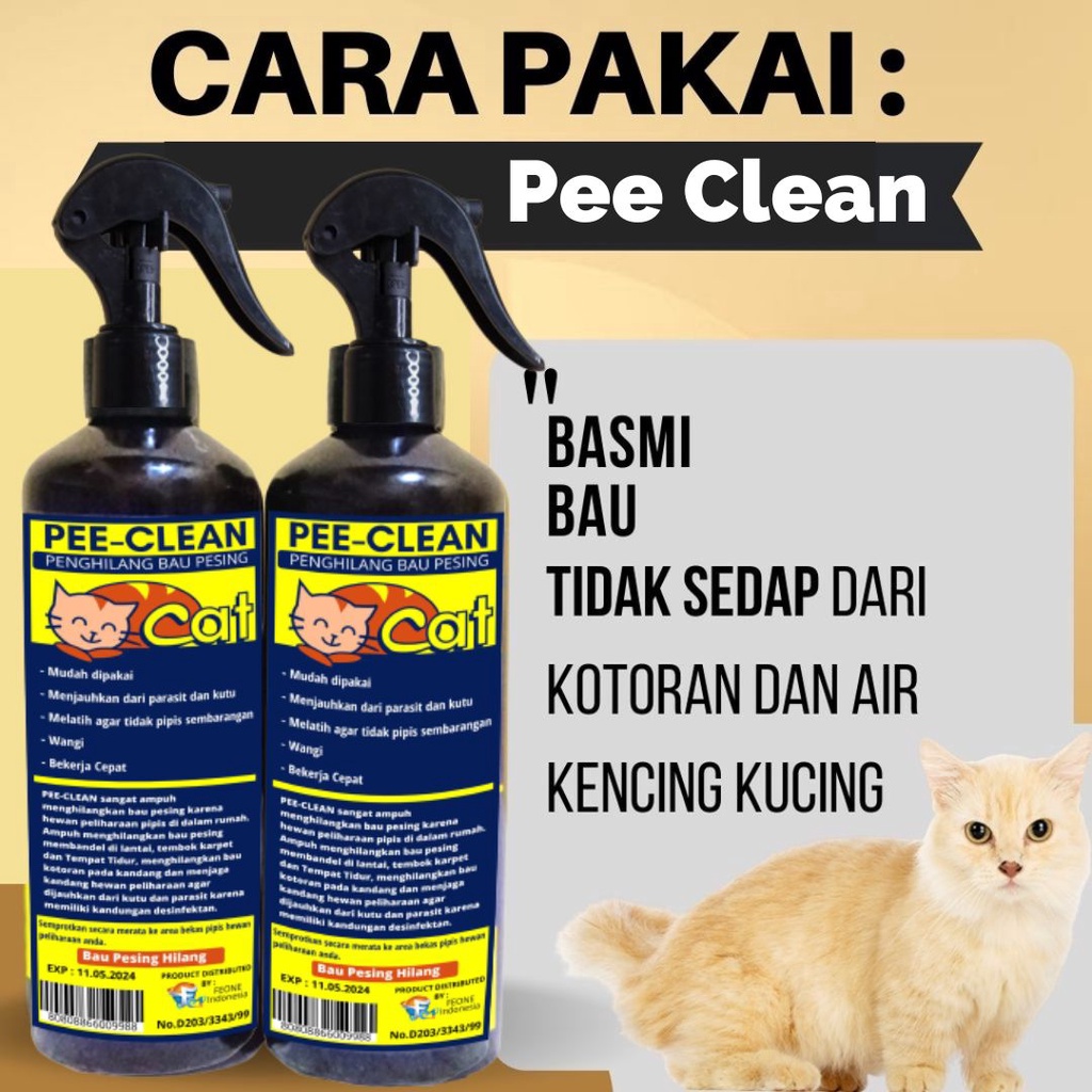 Penghilang Bau Kotoron Kucing PEE CLEAN 250ML ORIGINAL Mengatasi Pesing Urine BAB Hewan Kucing Anabul Pewangi Kandang FEFARM