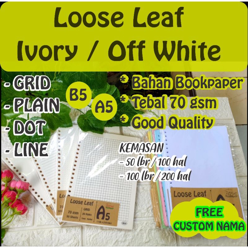 

loose leaf ivory / off white A5 B5