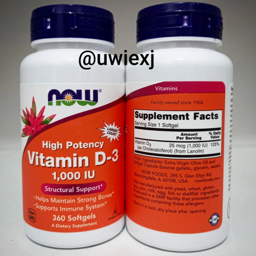 Now Foods Vitamin D3 1000 IU isi 180 softgels