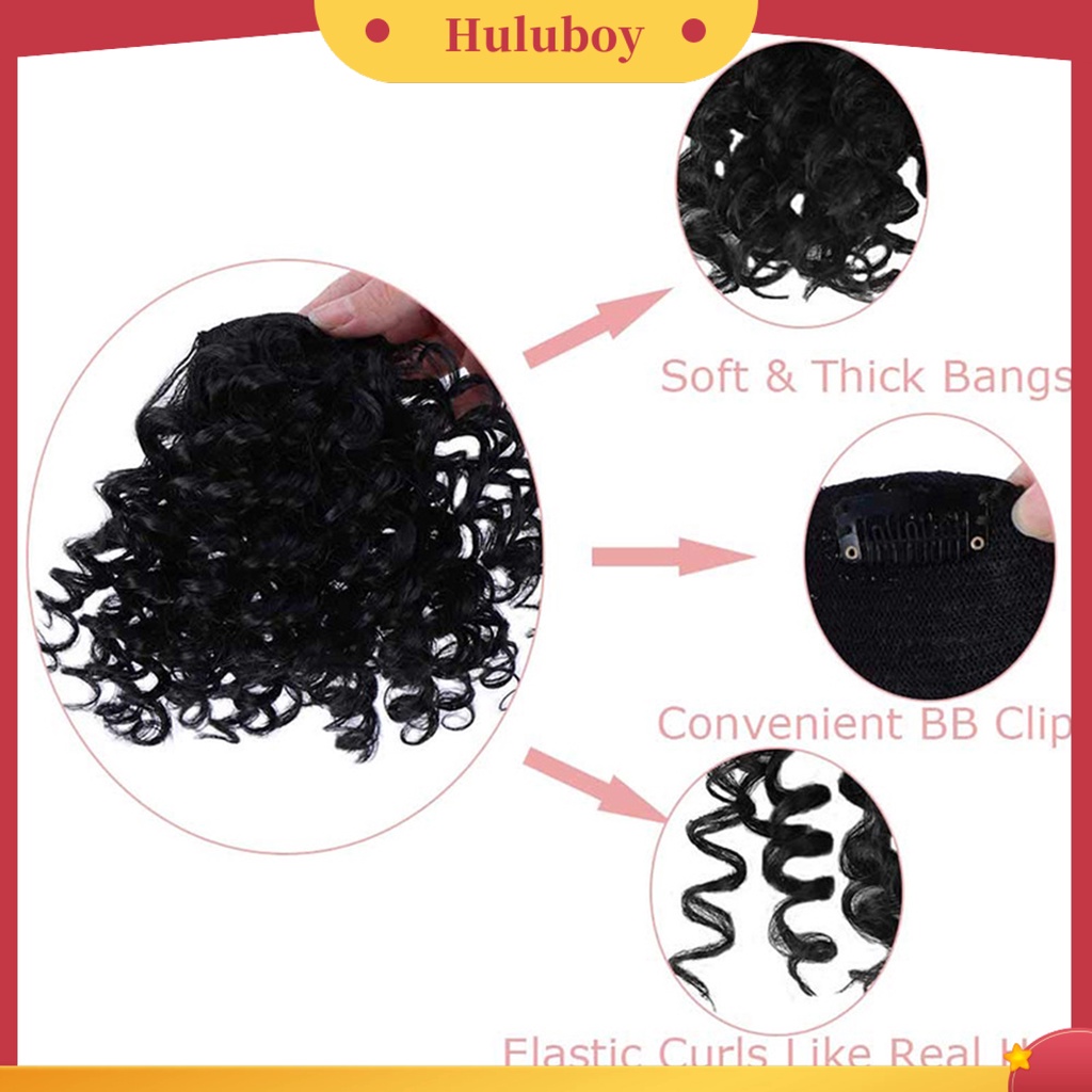 Wig Poni Rambut Extension Keriting Warna Hitam Tahan Panas Untuk Wanita