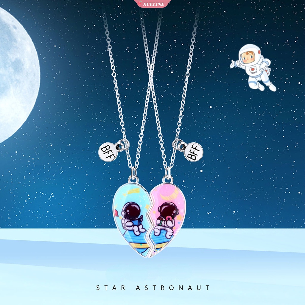 2buah /Set Dari Langit Berbintang Astronot Stiker Hati Liontin Kalung Adjustable Anak Gadis Fashion Hadiah Persahabatan [ZXL]