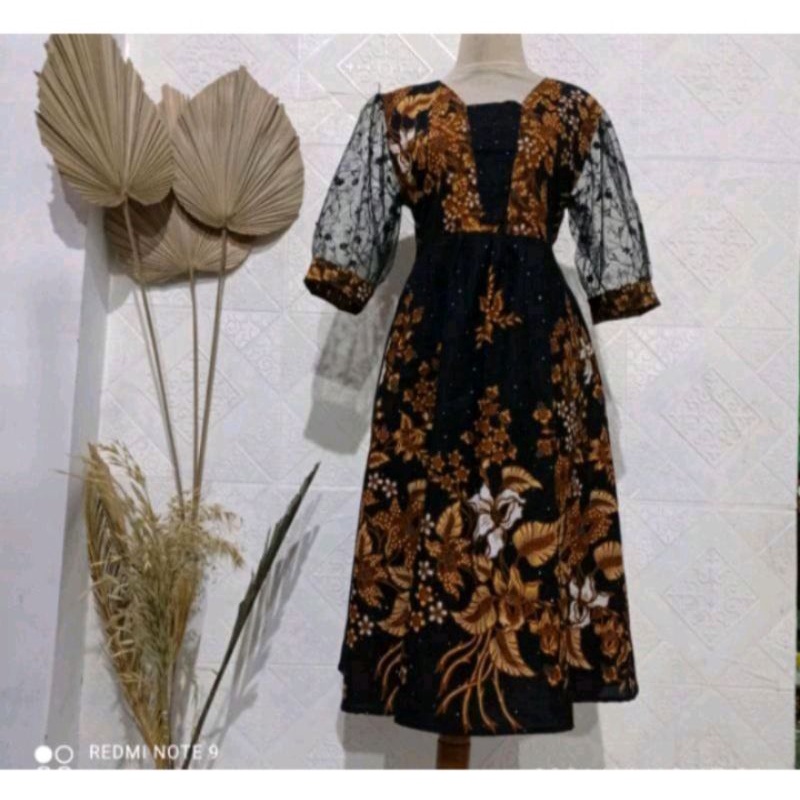 dress batik premium - baju pesta - baju batik kondangan - dres pesta kondangan -dress kombinasi - ba