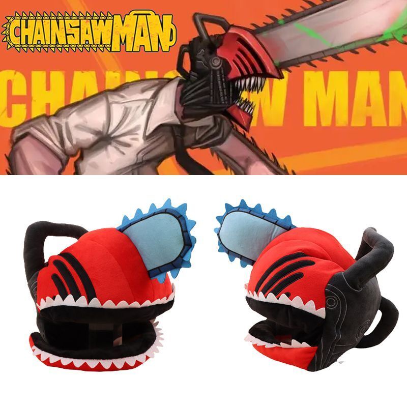 Chainsaw Man Masque Cosplay Pesta Denji Pochita Topeng Mewah Chainsawman Saw Plush Lembut Helm Topi