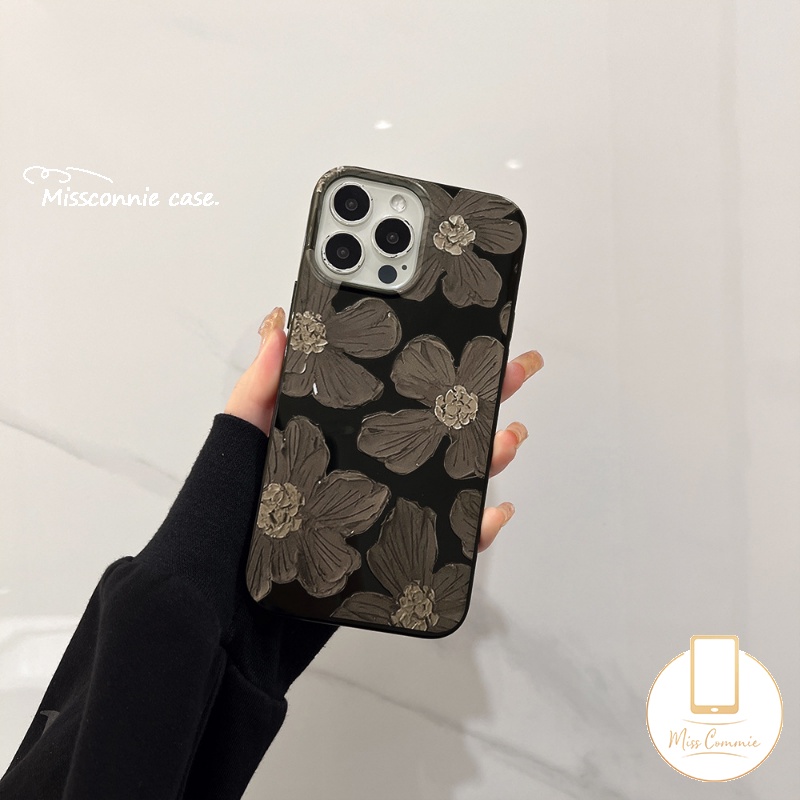 IPHONE Case Compatible Untuk Iphone11 13 12 14 Pro Max7 8 Plus XR X XS Max SE 2020 INS Fashion Retro Lukisan Minyak Bunga Full Body Glossy Halus Lembut TPU Pelindung Penutup Belakang