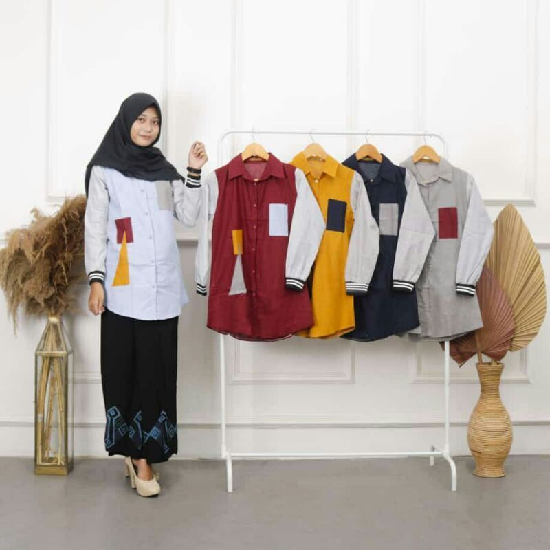 set tunik santri ( sarung aqil - atasan santri - jilbab polos ) setelan santriwati / set tunik linen