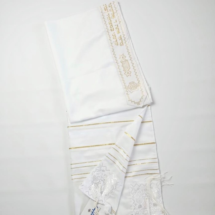 SELENDANG DOA WHITE GOLD ACRYLIC TALLIT BY ISRAEL (KOSHER)