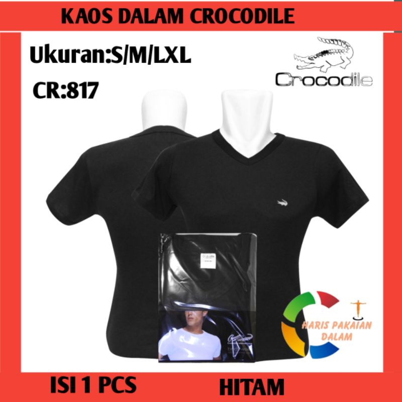 Kaos Dalam Oblong Pria CROCODILE CR 817 V-neck Hitam isi 1 Pcs