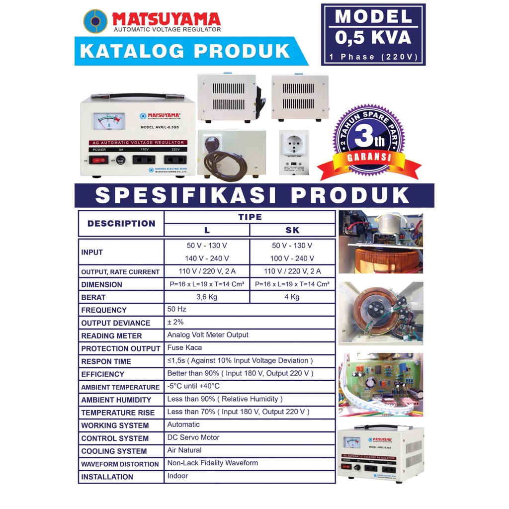 Stabilizer 500 VA Stavol Matsuyama 500VA  Voltage 0,5 GS  1PH 0,5 KVA 220v STAVOLT 500VA