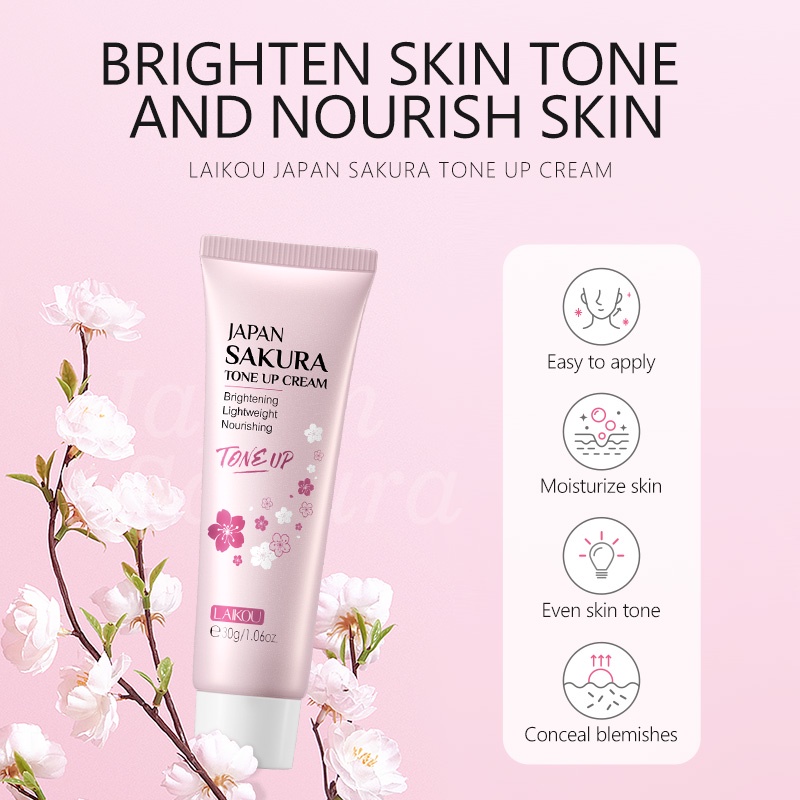 LAIKOU Japan Sakura Tone Up Cream Menyembunyikan Noda Mencerahkan Moisturizer 30g