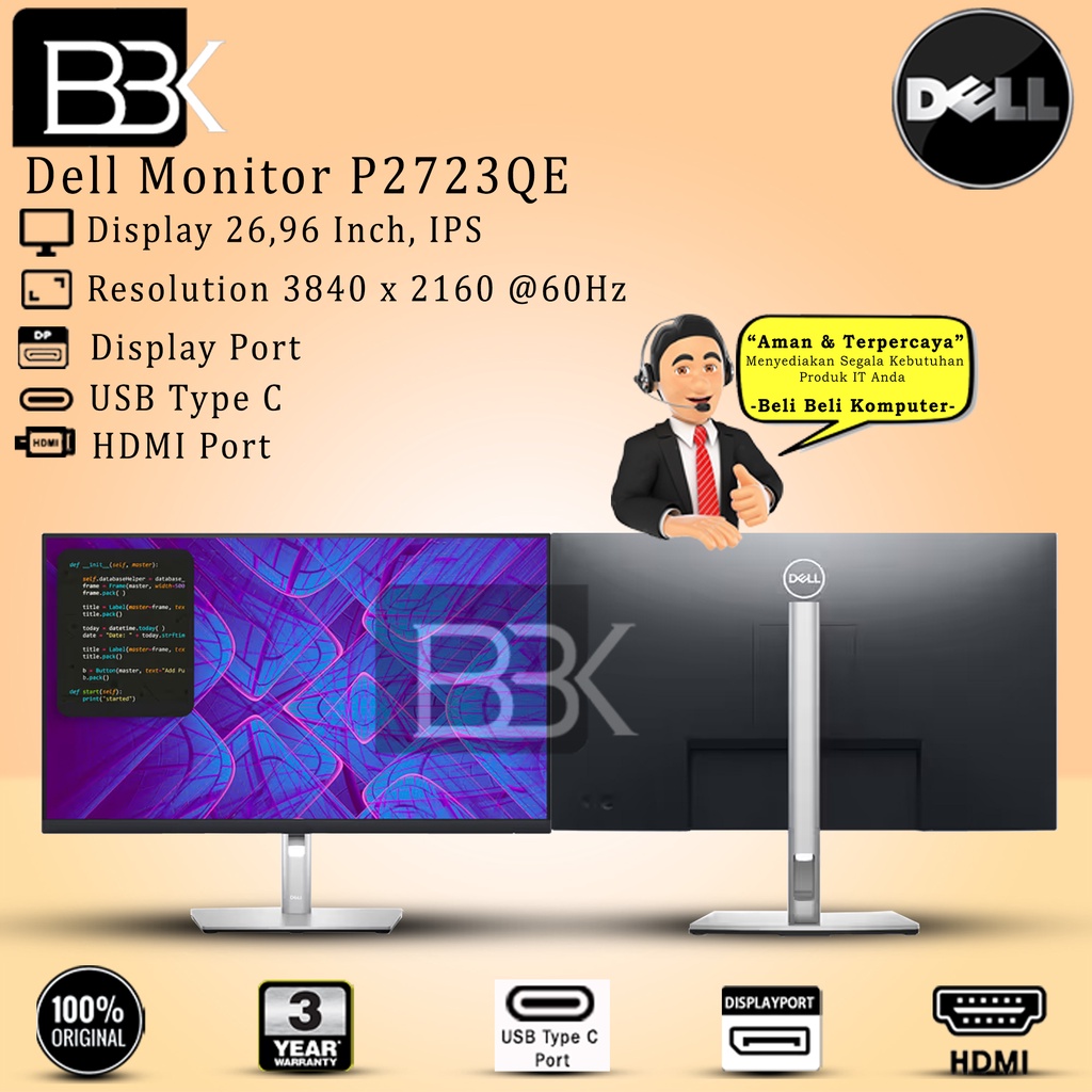 Monitor Dell 27" inch Monitor P2723QE 3 Year