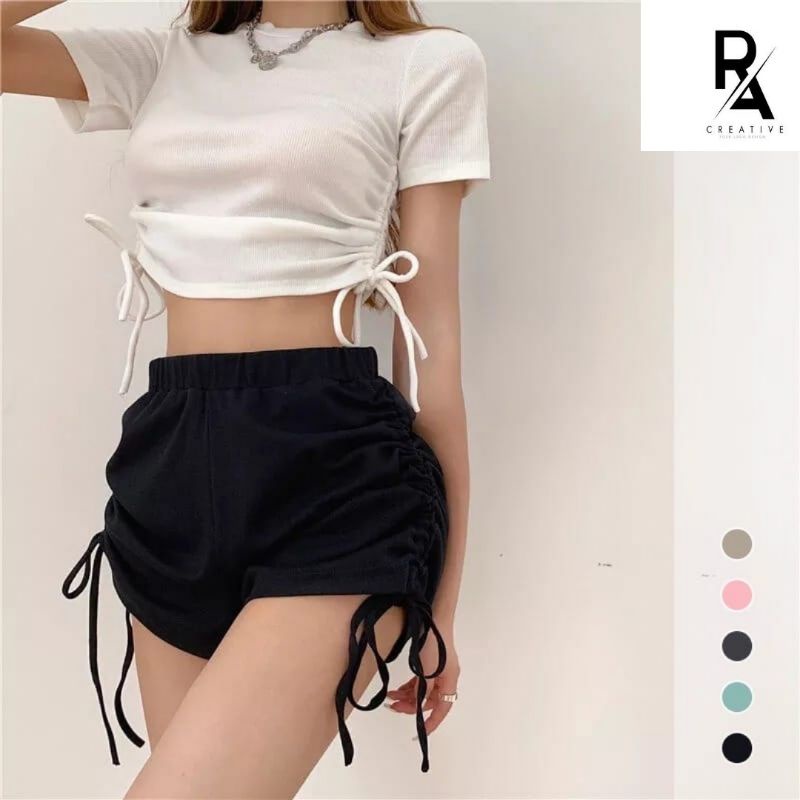 Noze Short Pants Celana Pendek Wanita Tali Serut Samping Kiri Kanan Korean Style Terbaru 2023