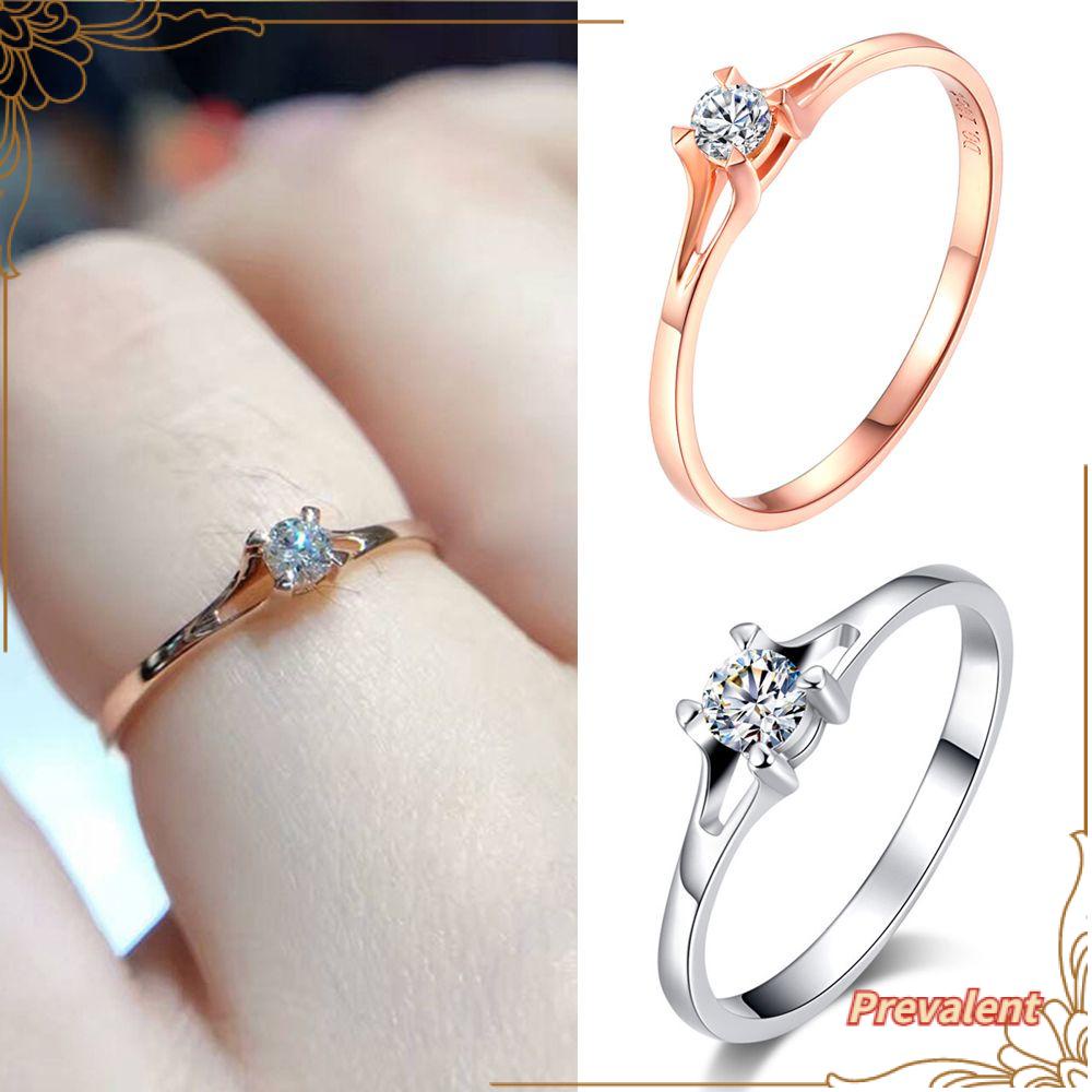 Preva Berlian Cincin Kawin Mode Baru Bulat Emas &amp; Perak Kecil Sederhana Kristal Ladies Ring