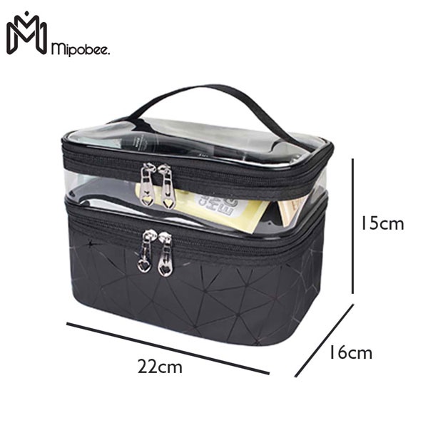 Tas Kosmetik Double Layer Travel Pouch Penyimpanan Makeup Transparan