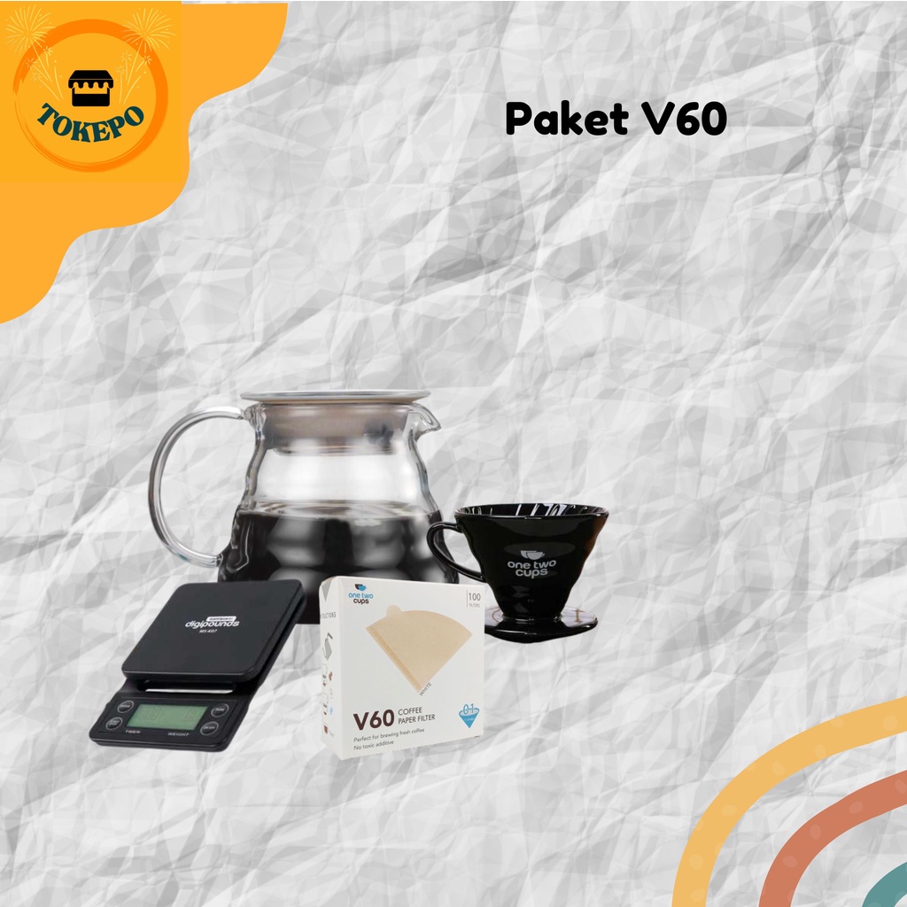 Jual Paket Alat Seduh Kopi V60 Timbangan Digital V60 Server Kaca 350ml Paper Filter 9695