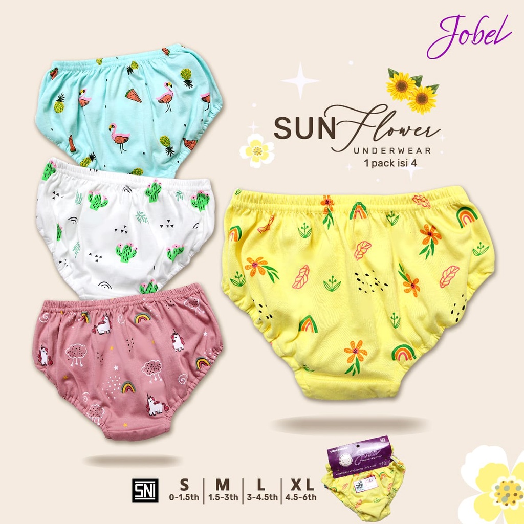 JOBEL UNDERWEAR SUN FLOWER BY KAZEL 4 PCS CELANA DALAM ANAK PEREMPUAN 0 - 6 TAHUN