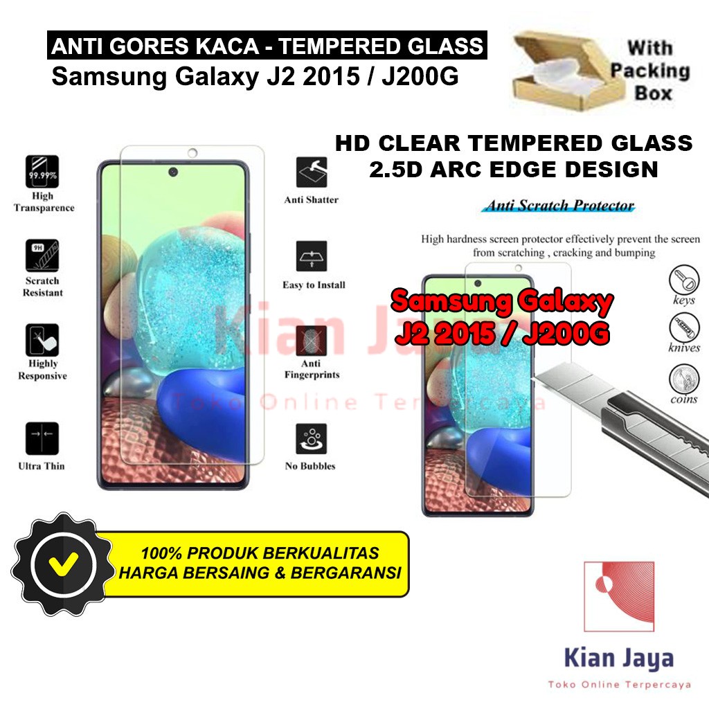 Anti Gores Kaca Hp Samsung Galaxy J2 / J200G / J2 2015 Tempered Glass Premium Bening Transparan Clear TG Temper Glas