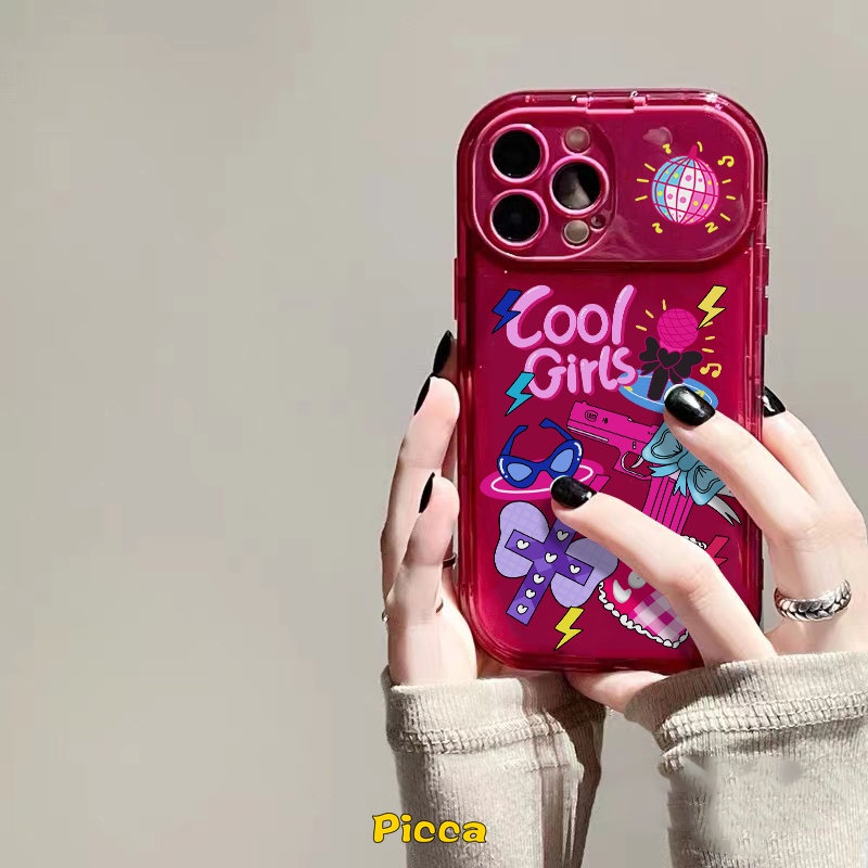 IPHONE Flip Make Up Mirror Case Lensa Kamera Kompatibel Untuk Iphone7 8 Plus XR 11 12 13 14 Pro MAX X XS MAX SE 2020 Kartun Lucu Graffiti Gadis Keren Soft Case