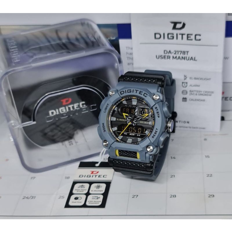 JAM TANGAN PRIA DIGITEC DA 2178 DIGITEC DA-2178T ORIGINAL RUBBER DOUBLE TIME