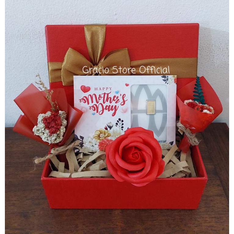 SPESIAL GIFT BOX HARI IBU HAMPERS LOGAM MULIA ANTAM 1 GR