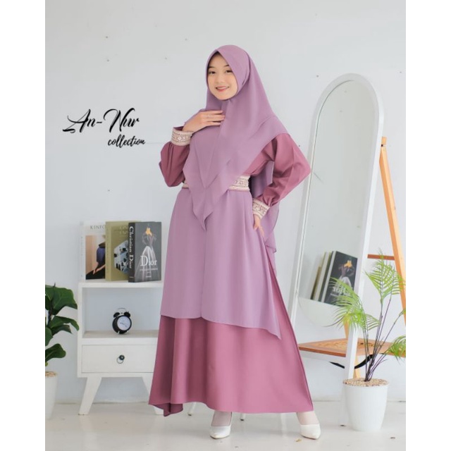 NAUREEN SET SYARI ori ANNUR / GAMIS DRESS SET KHIMAR / DRESS GAMIS SET HIJAB CERUTTY BABYDOLL / GAMI