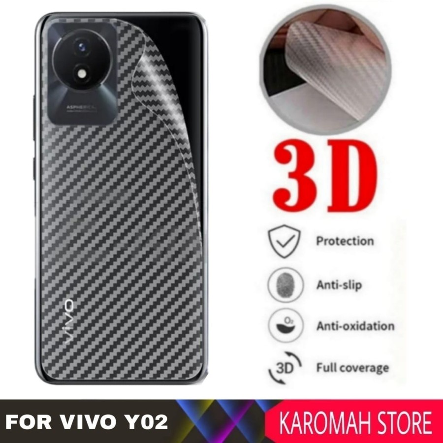 VIVO Y02T Y02 V25E Y75 5G V23e Y33S Y01A Y21T Y21S Y21 2021 V21 4G V21 5G ANTI GORES BELAKANG SKIN CARBON, GARSKIN KARBON TRANSPARAN BELAKANG BACK ANTI JAMUR, V23 e 5G