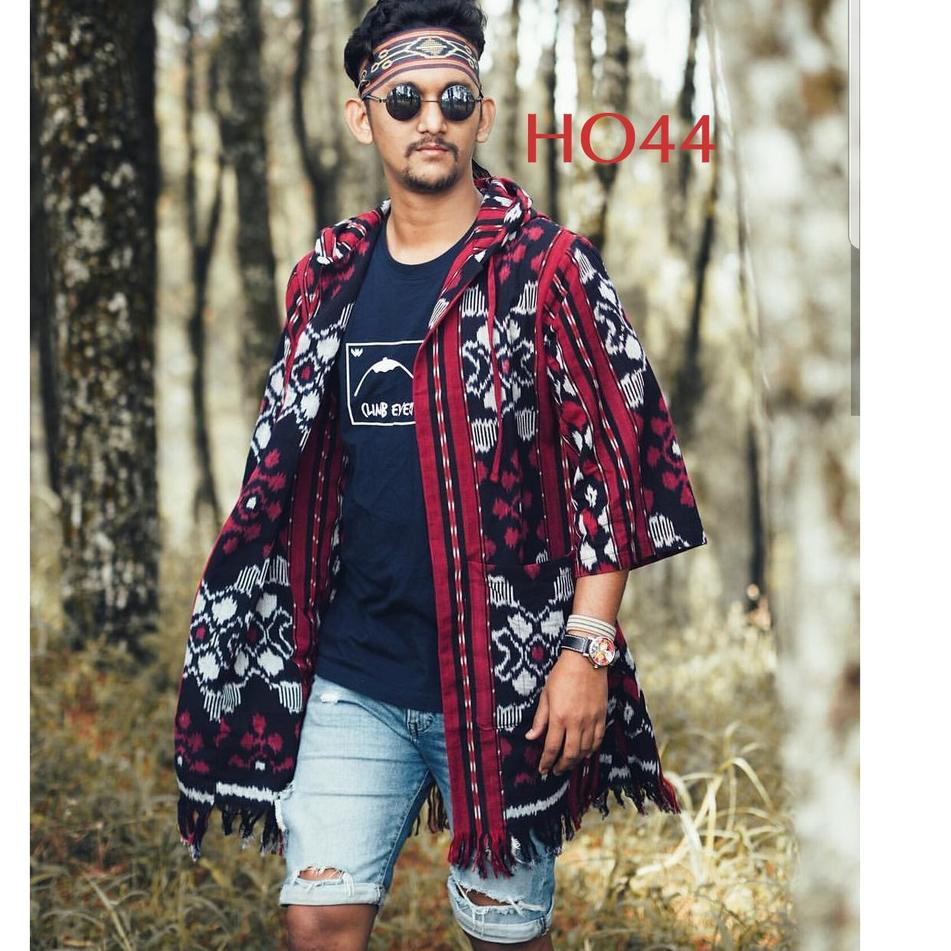 Jaket hoodie outer outerwear unisex bahan tenun jepara motif sumba AOO ‑ DNO.21De22ᵂ