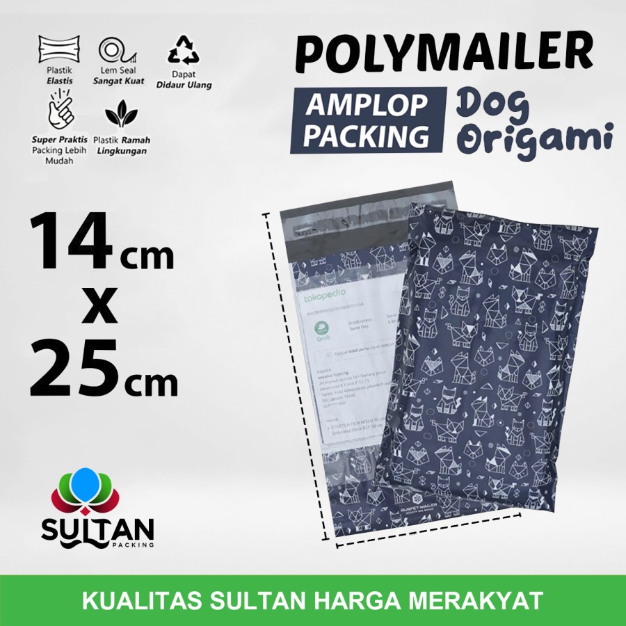

Amplop Packing Polymailer 14x22cm Dog Origami Polimailer Cute