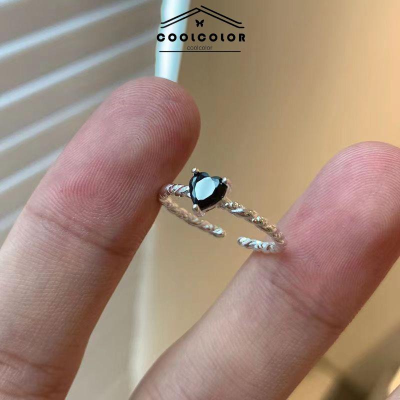 COD❤️Cincin Korea Hitam Cinta Love Adjustable Korea Fahion Retro Cincin Jari Untuk Wanita Murah- cl