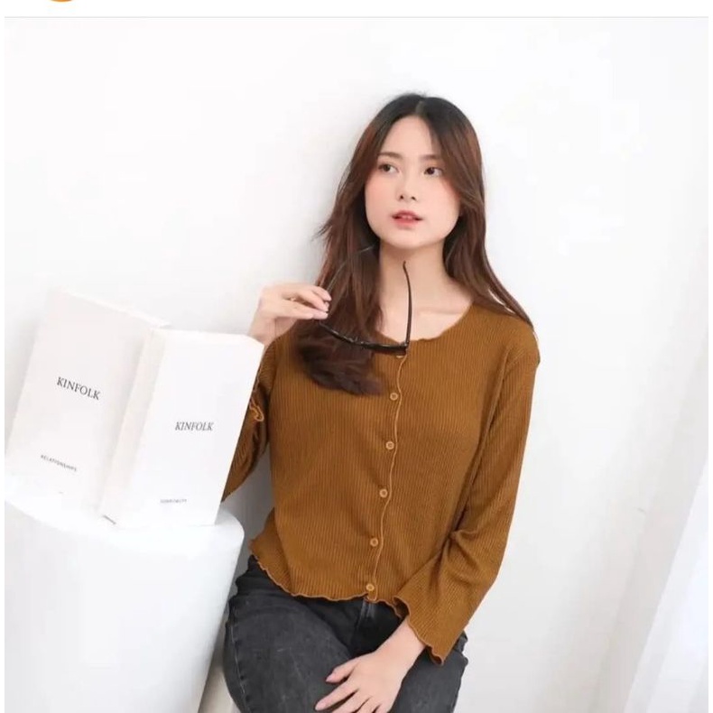 waffle crop top cardigan/wafel criwil/cardigan rajut wanita/atasan wanita/kaos lengan panjang wanita