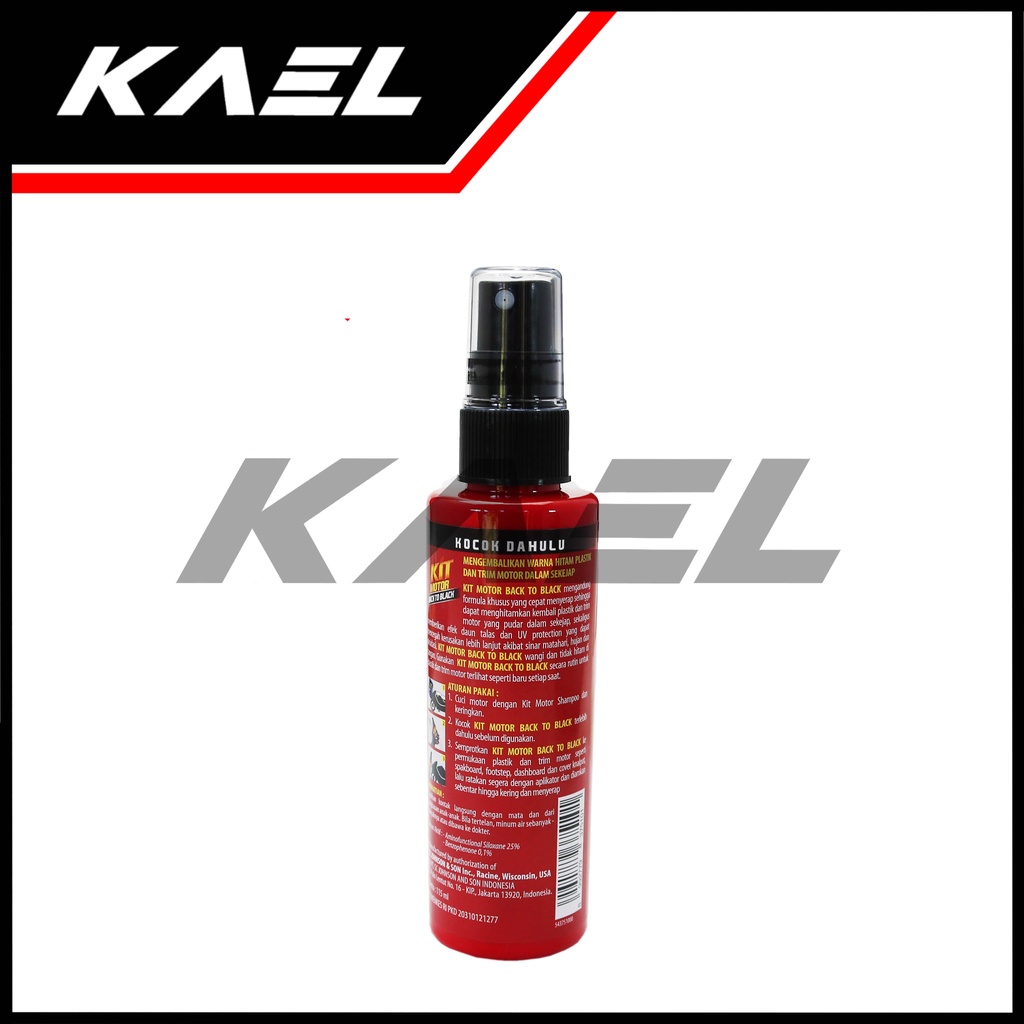 KIT MOTOR BACK TO BLACK SPRAY Mengkilapkan Menghitamkan Plastik Trim Body Motor Cepat Menyerap Tahan Lama UV Protection 115 ml Penghitam Hitam Kilap