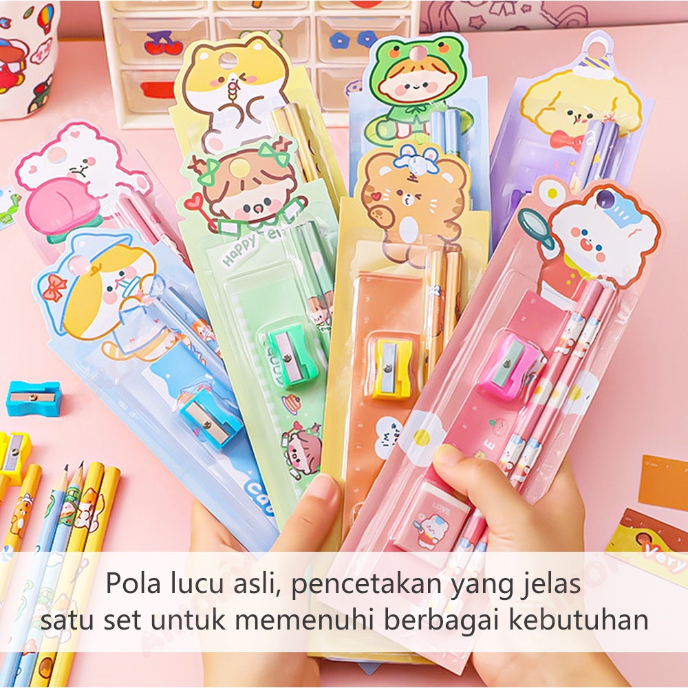 Aikoky Pensil Set Alat Tulis 5 in 1/Pensil Penghapus Stationary Set Anak