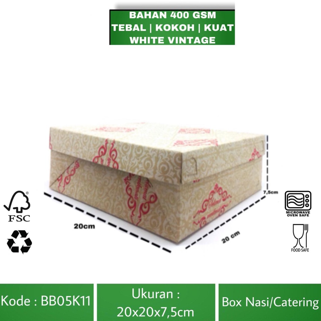 

Box Nasi ukuran 20x20x7,5 BB5K11 (ISI PAKET 10) NON LAMINASI 400gsm