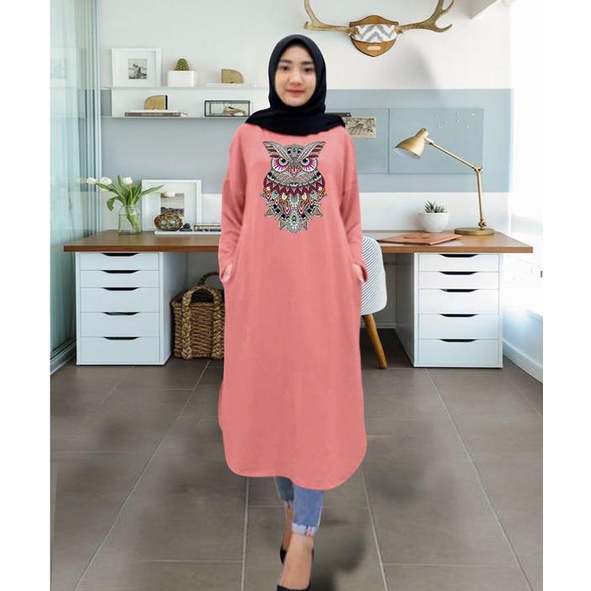 Tunik wanita DTF OWL BATIK/ tunik murah / tunik kekinian / tunik panjang / tunik import / tunik jumbo