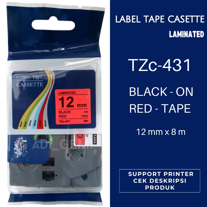 

Compatible Label Tape Brother TZc-431 - Black On Red 12mm