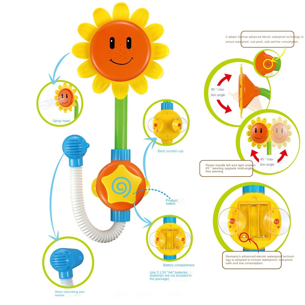 Sunflower Shower Elektrik Baby Bath Toys Mainan Shower Anak Shower Mandi Anak Mainan Mandi Anak Mainan Air Anak