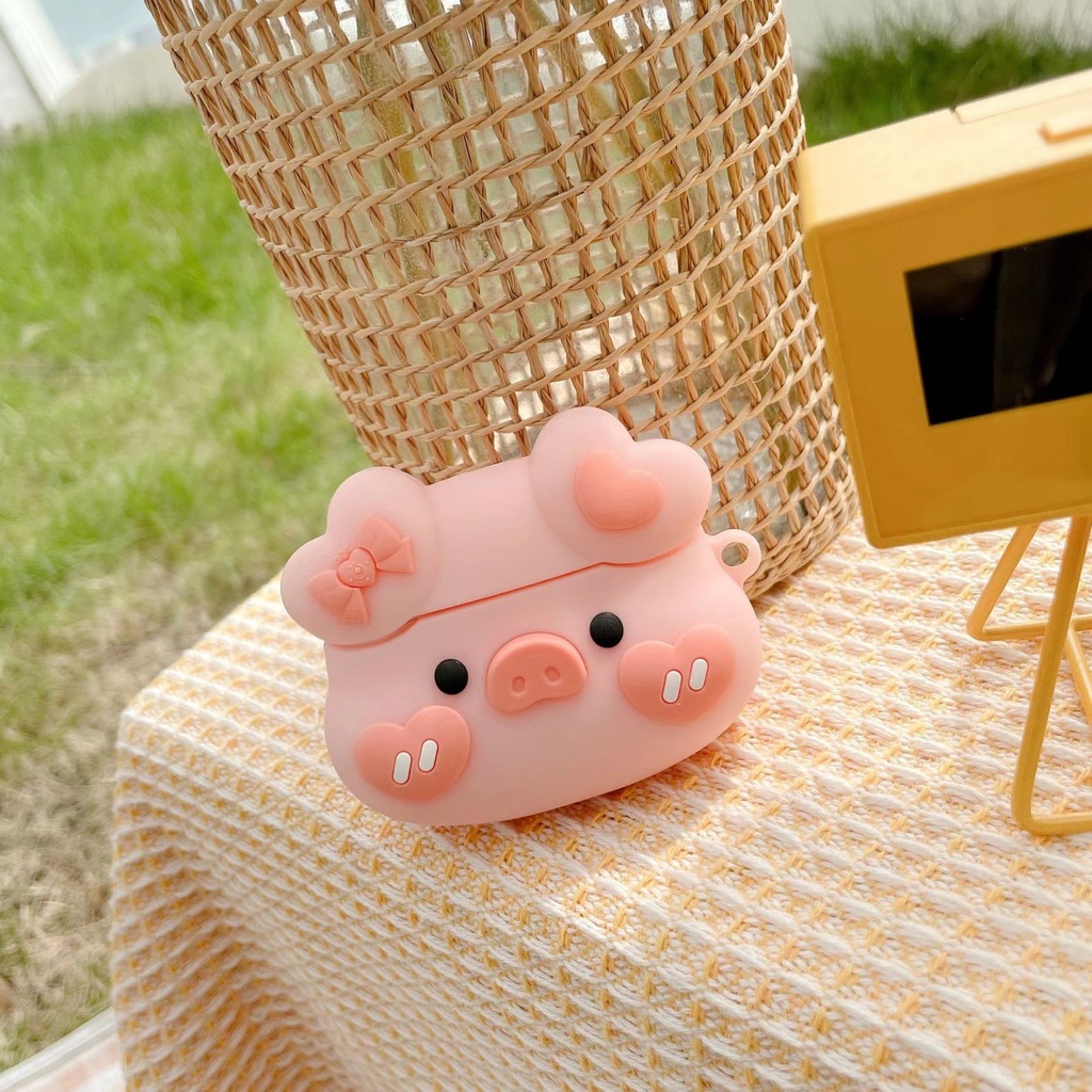 3d Lucu Kartun Cinta Hati Babi Merah Muda Earphone Bluetooth Soft Case Penutup Pelindung Untuk Airpods1 2 3 Pro Airpods3 I12 i13 Inpods 12 13 Pro TWS