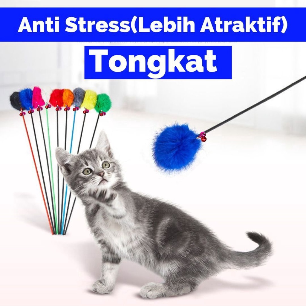 Cat Teaser Toy Plush Ball Cat Mainan Tongkat Bola Kucing FEFARM