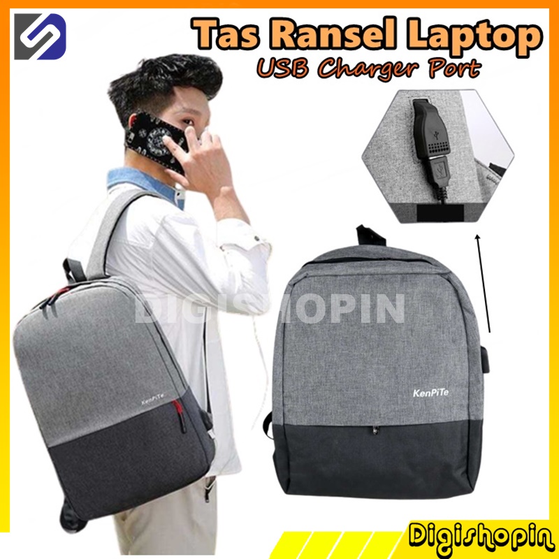 Tas Ransel Laptop Backpack dengan USB Charger Port Tas Laptop 11 Inch