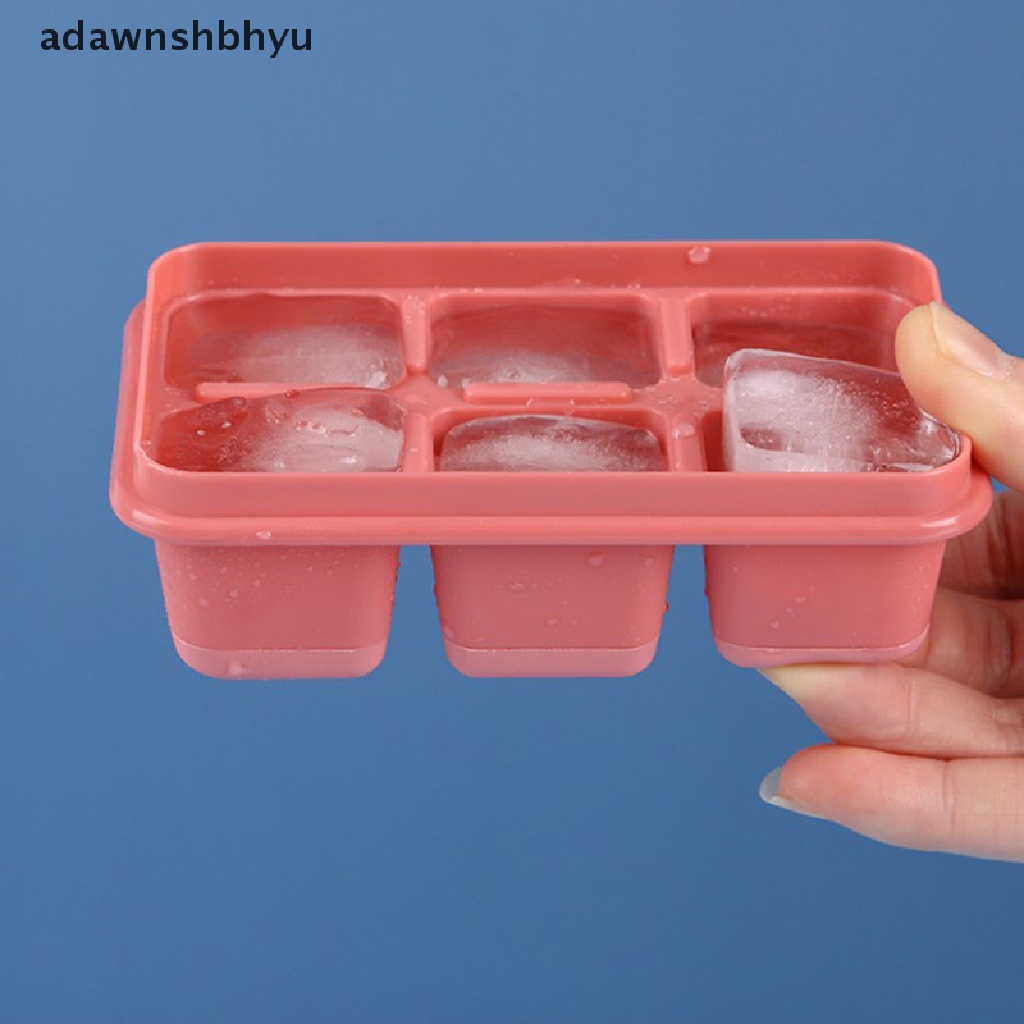 Adawnshbhyu Cetakan Es Batu Silikon Dengan Tutup DIY 6kisi Lembut Bawah ce Cube Mold Persegi Buah Ice Cube Maker Tray Kitchen Bar Tools Acces ID