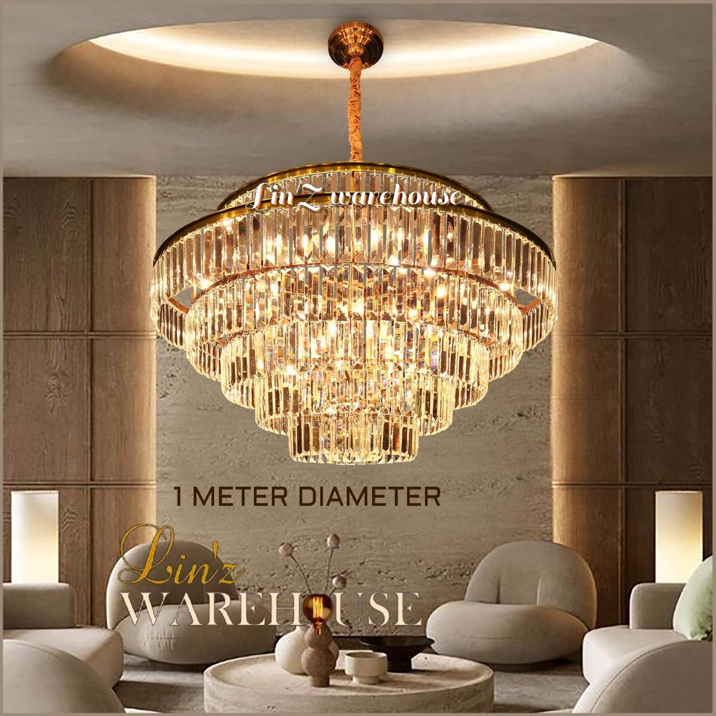 Lampu gantung kristal MODERN GOLD BRONZE CRYSTAL 1 METER chandelier