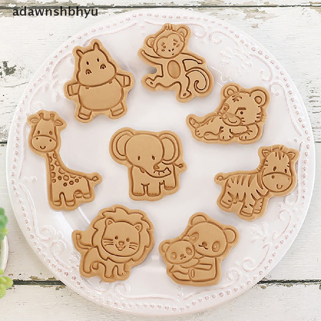 Adawnshbhyu 8 Pcs /set Hutan Hewan Gajah Singa 3D Kartun Cookie Cetakan Biskuit Cutter Perangko Lebah Kupu-Kupu DIY Fondant Plunger Kue Alat Dapur Baking Pastry Bakeware Perlengkapan I