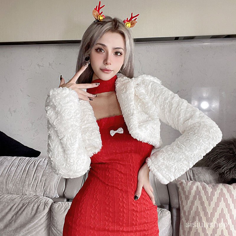 Dekorasi Natal dekorasi Natal bodycon rajutan gaun kardigan wanita vintage fashion gaun pendek