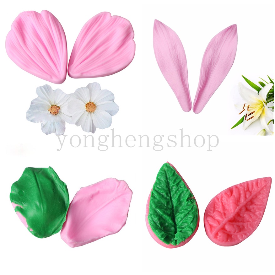 2pcs /set Kelopak Bunga Bentuk Daun Fondant Silikon Dekorasi Kue Cetakan 3D Sabun Cetakan Coklat DIY Baking Tools