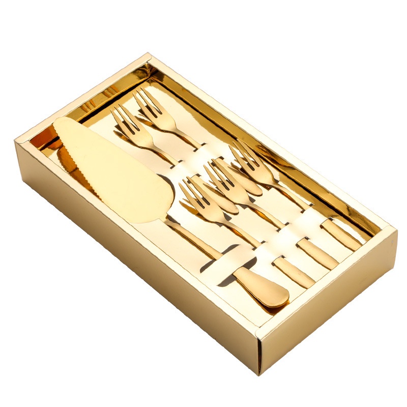 Mi.more 6pcs/set Cake Knife Fork Set Stainless Steel Dessert Cake Forks Silver Gold Cake Cutlery Fork For Mooncake