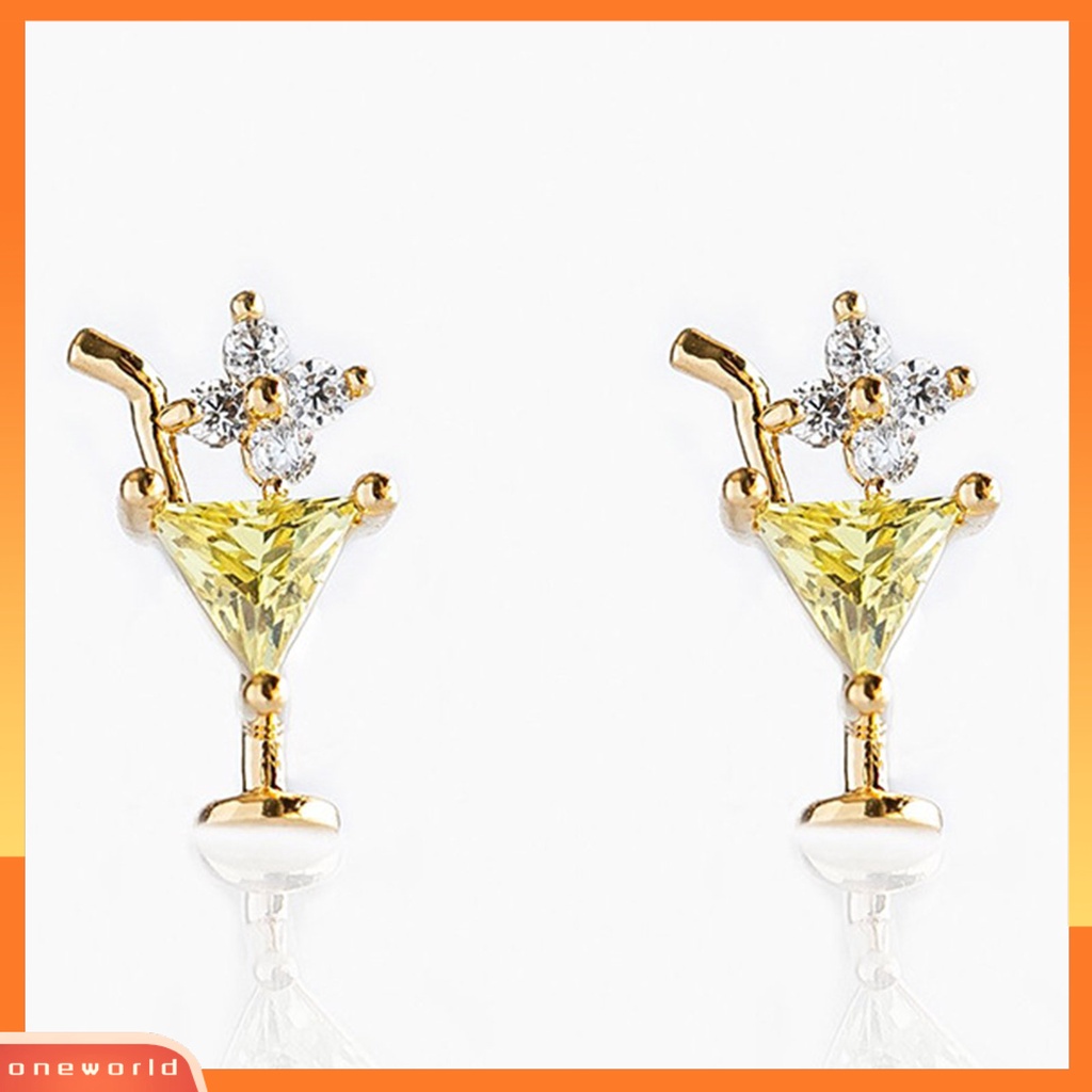 [WONE] Kupu-kupu Bentuk Gadis Anting Warna-Warni Kuningan Bentuk Mahkota Berlian Imitasi Shiny Ear Studs Perhiasan Pernikahan