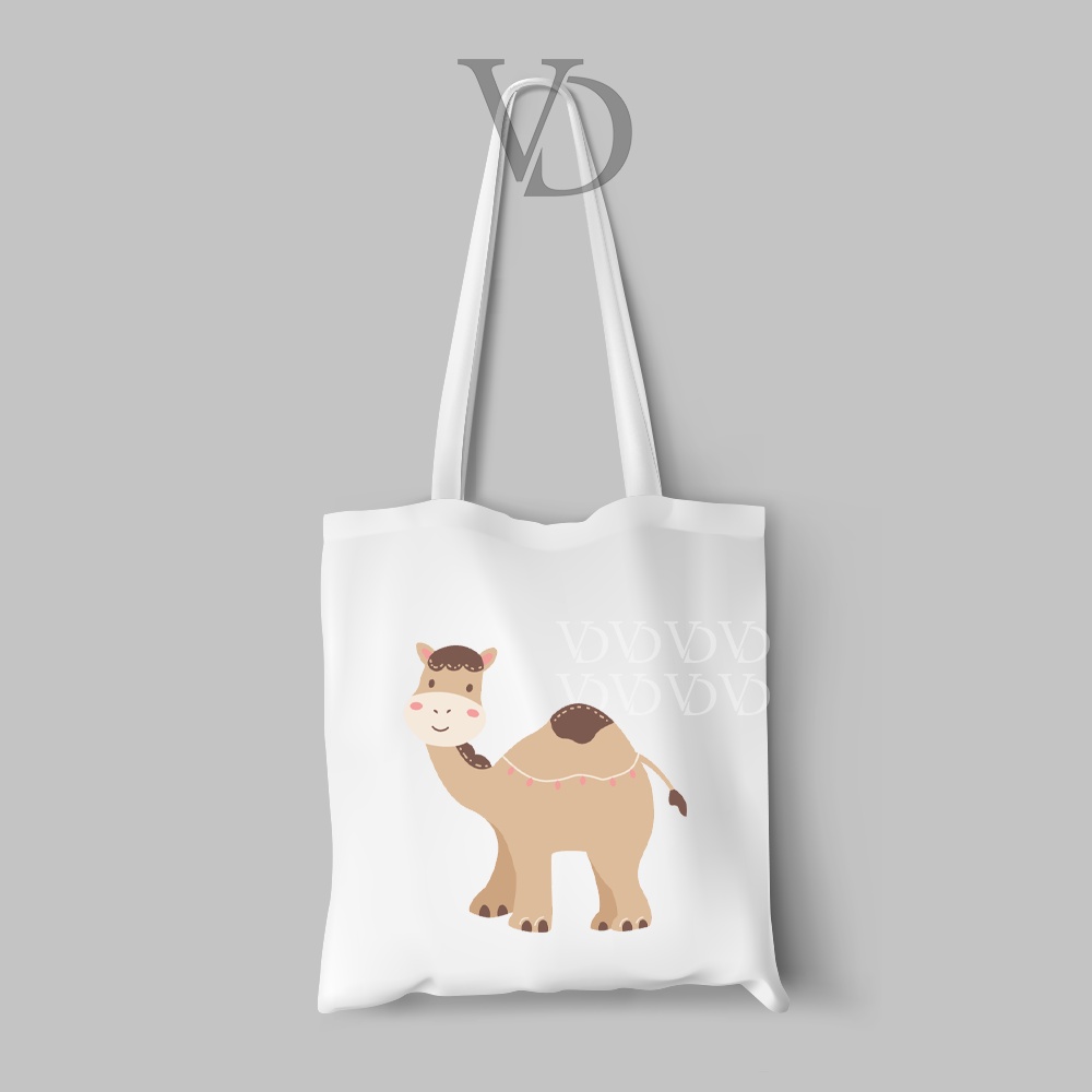 tote bag kanvas cute animal monkey hippo / tas belanja / totebag