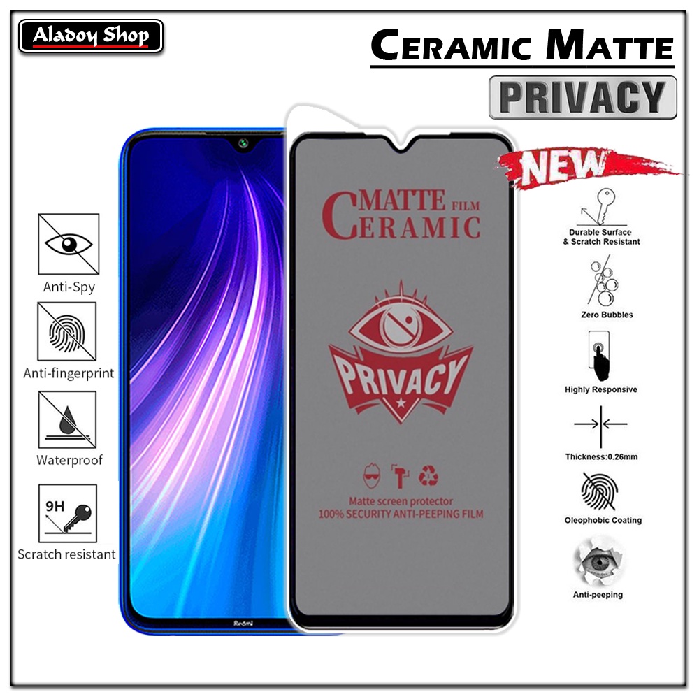 Tempered Glass Anti SPY Xiaomi Redmi Note 8 Anti Gores Privacy + Tempered Glass kamera dan Skin Carbon