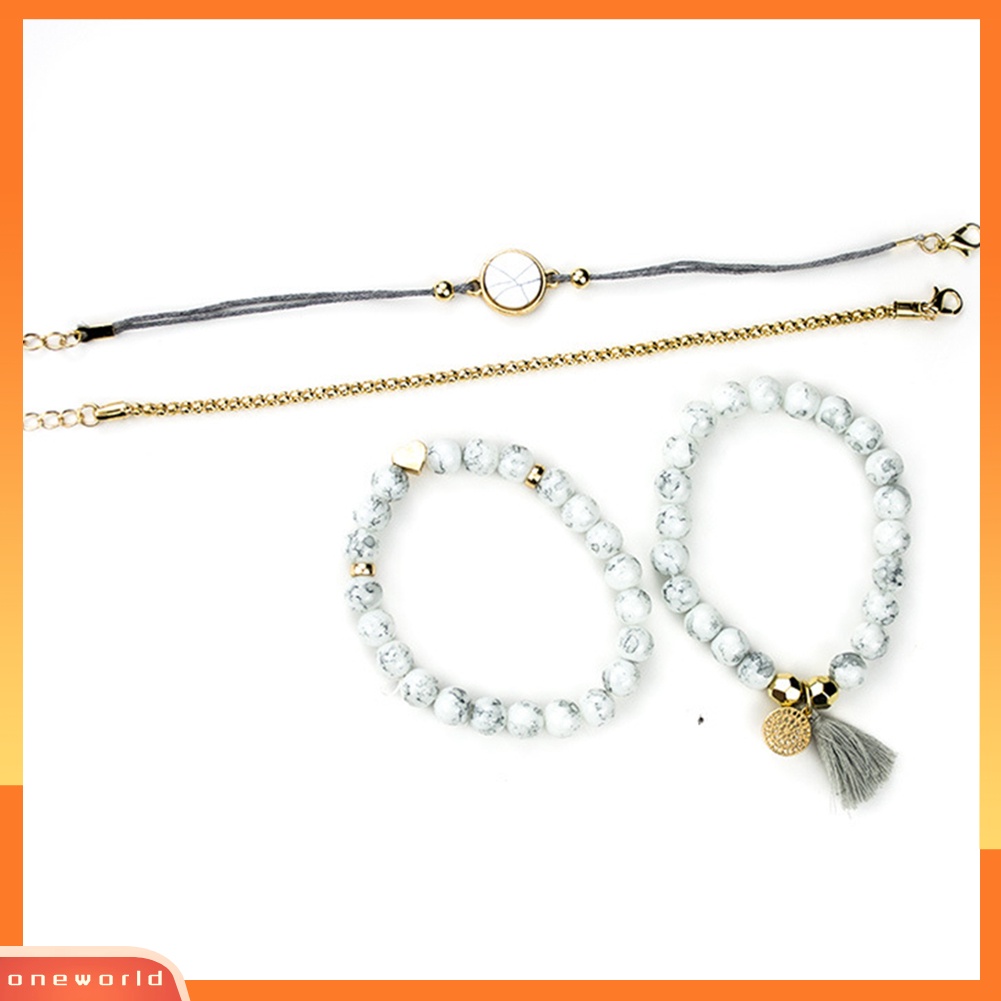 [ONE] 4 Pcs Wanita Manik-Manik Pirus Imitasi Rumbai Pesona Gelang Bangle Set Perhiasan Hadiah